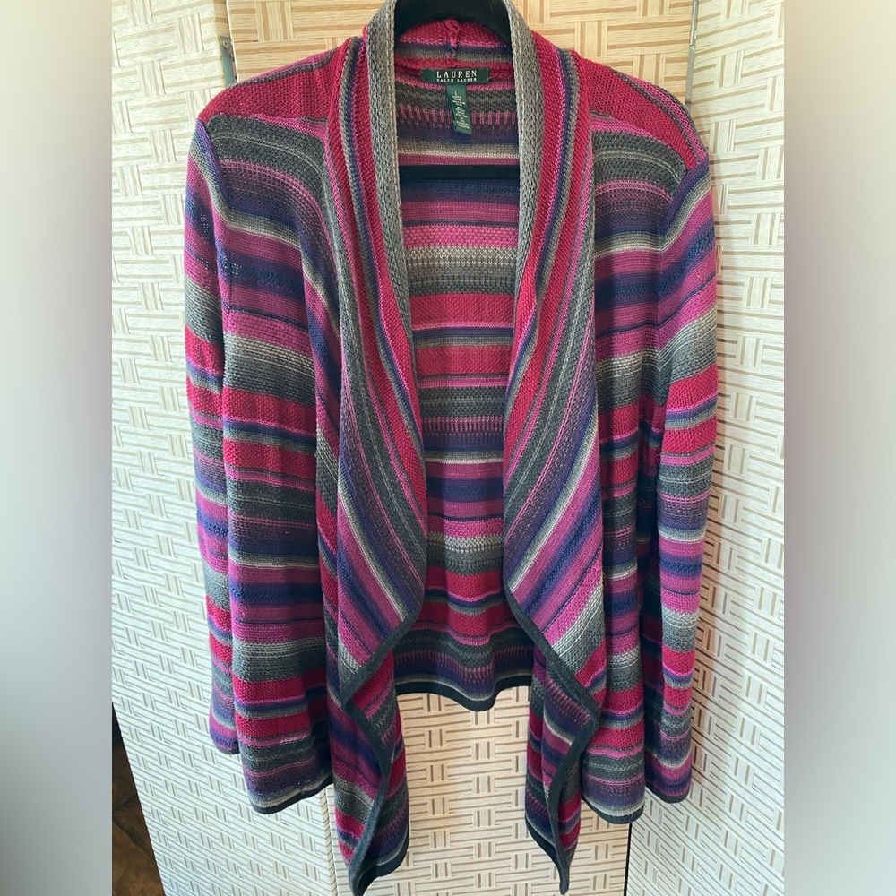 Ralph Lauren Pink and Gray Striped Cardigan